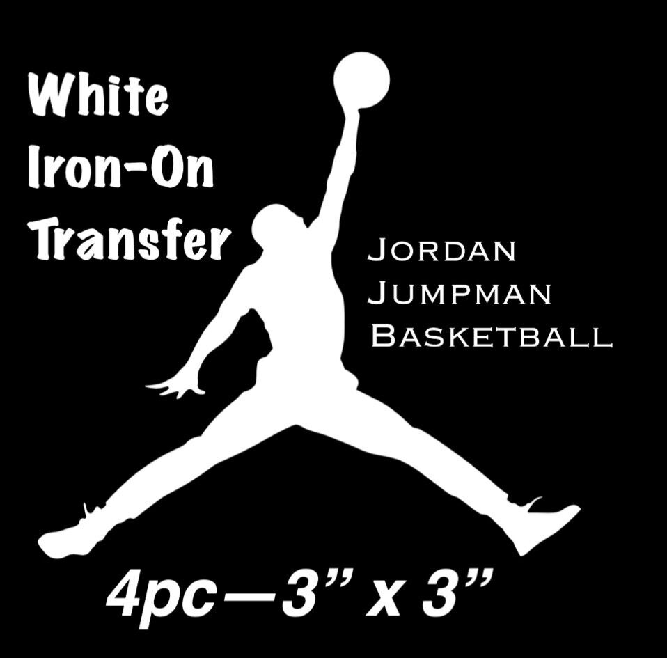4pc Lot Iron On White 🤍 HTV Jordan Jumpman Easy To Apply DIY 4-3x3”