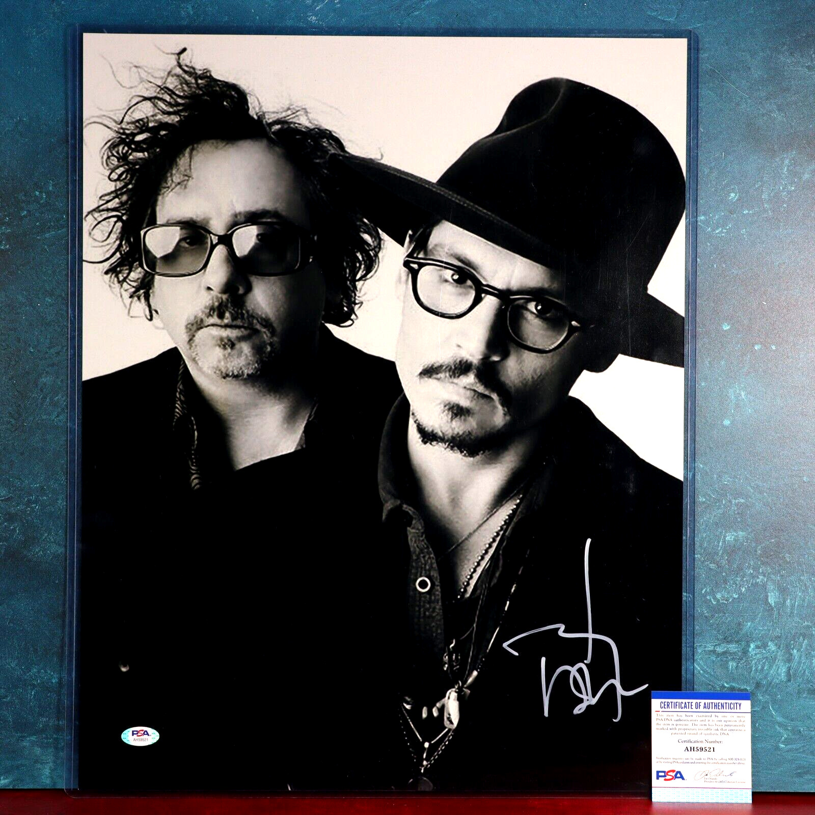 Johnny Depp Autograph 16 x 20 B&W Signed Photo With Tim Burton PSA DNA COA