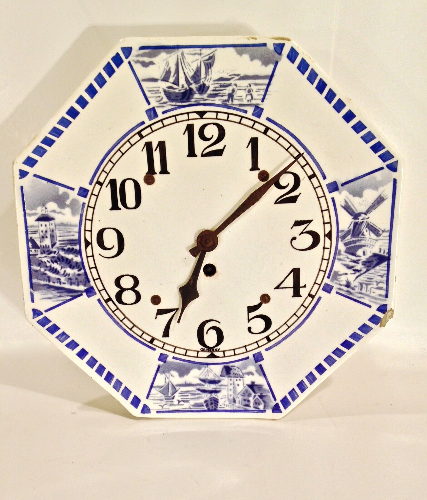 Vintage Hamburg American Movement Delft Type Clock W/ Porcelain Face Nice