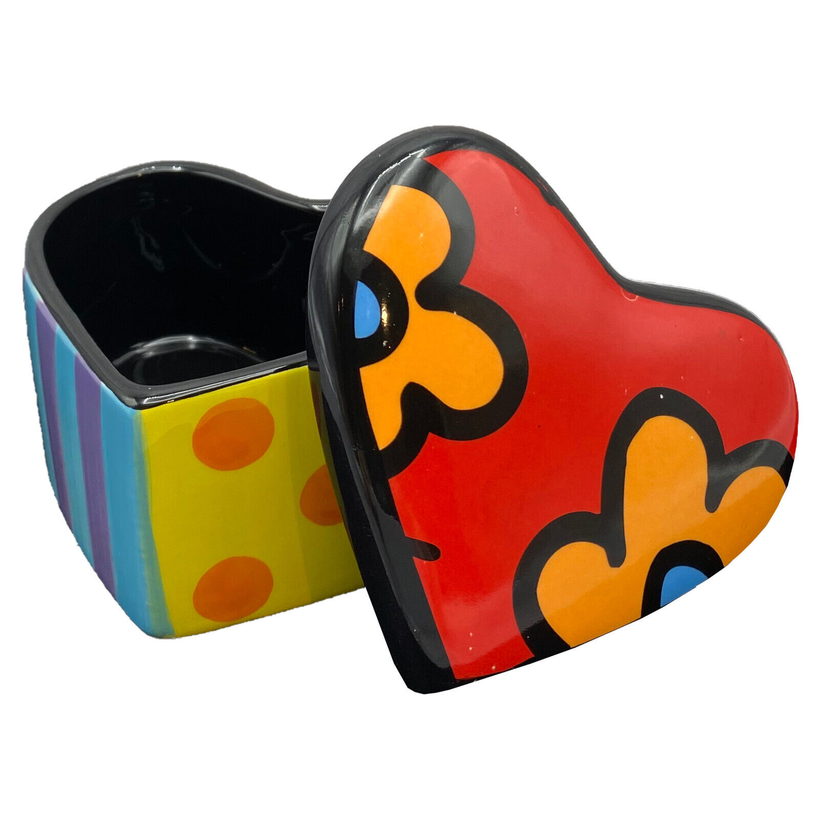 ROMERO BRITTO 2009 Colorful Heart Shaped Trinket Box - Giftcraft No. 14072