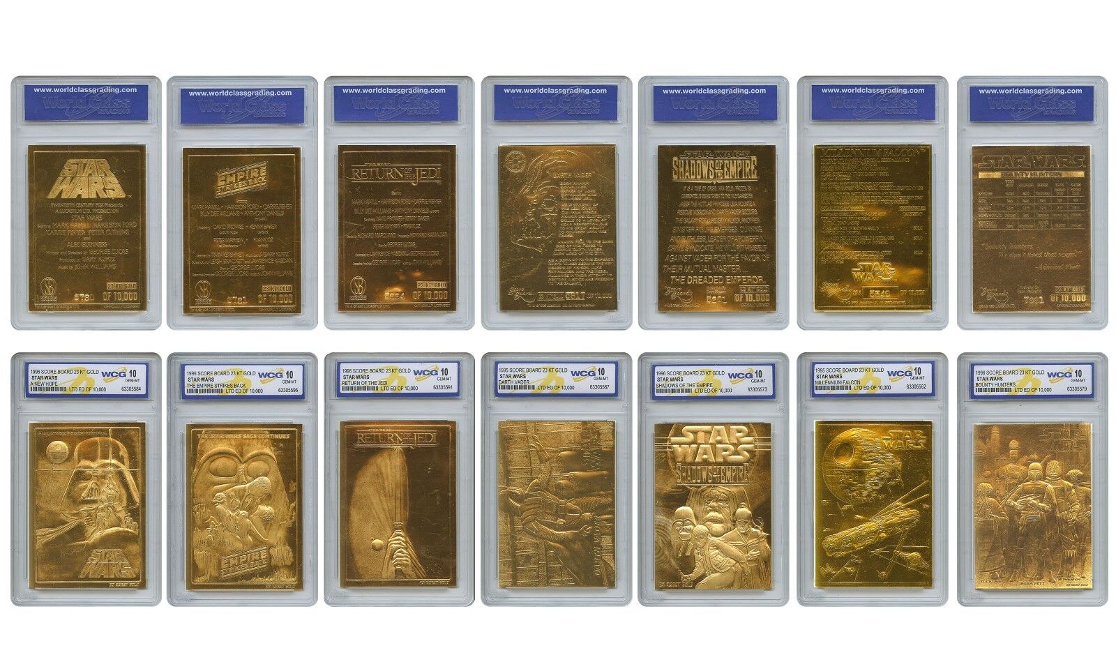 STAR WARS 1996 Genuine 23KT Gold Cards Graded GEM-MINT 10 - COMPLETE SET OF 7