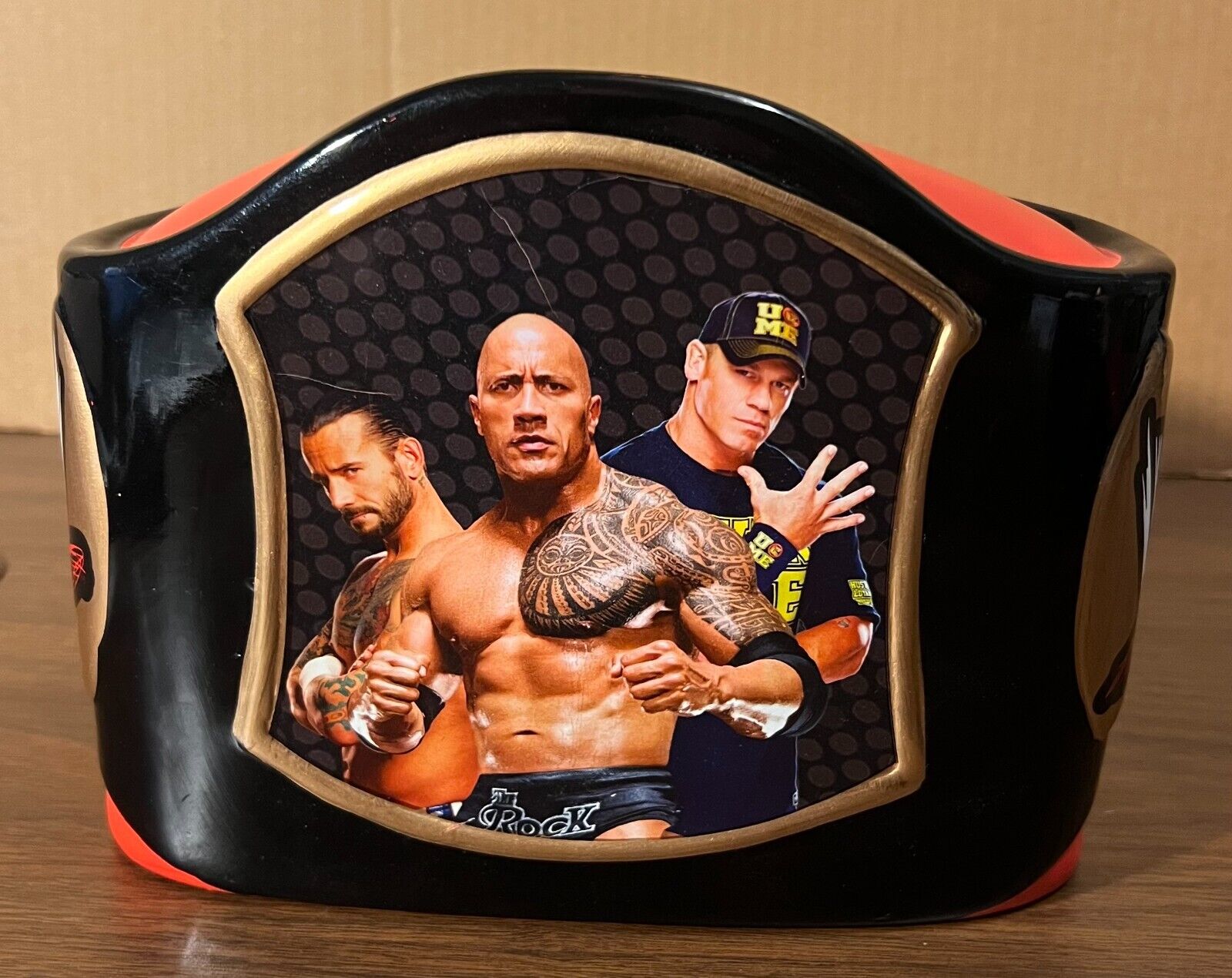 WWE 2014 The Rock/John Cena/CM Punk - Ceramic Championship Belt -Piggy Bank  GUC