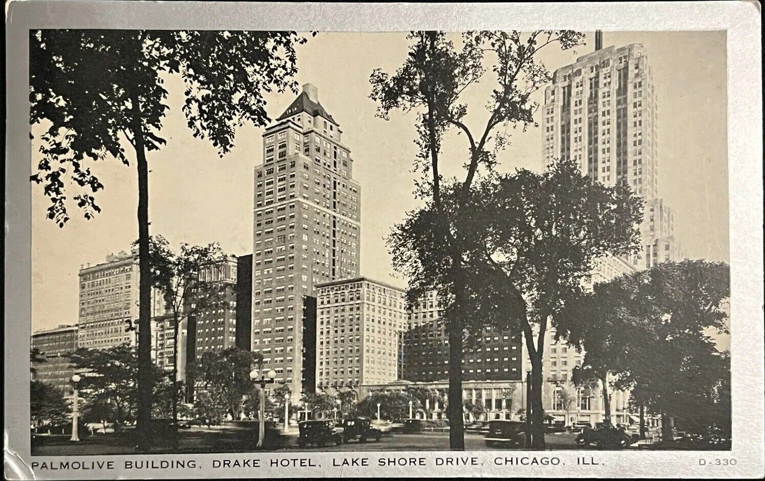 Chicago Palmolive Building Drake Hotel Lake Shore Drive Vintage Postcard c1940
