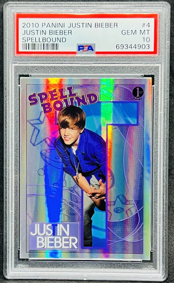 Justin Bieber 2010 Panini Justin Bieber 1st Print Spellbound #4 RC PSA 10