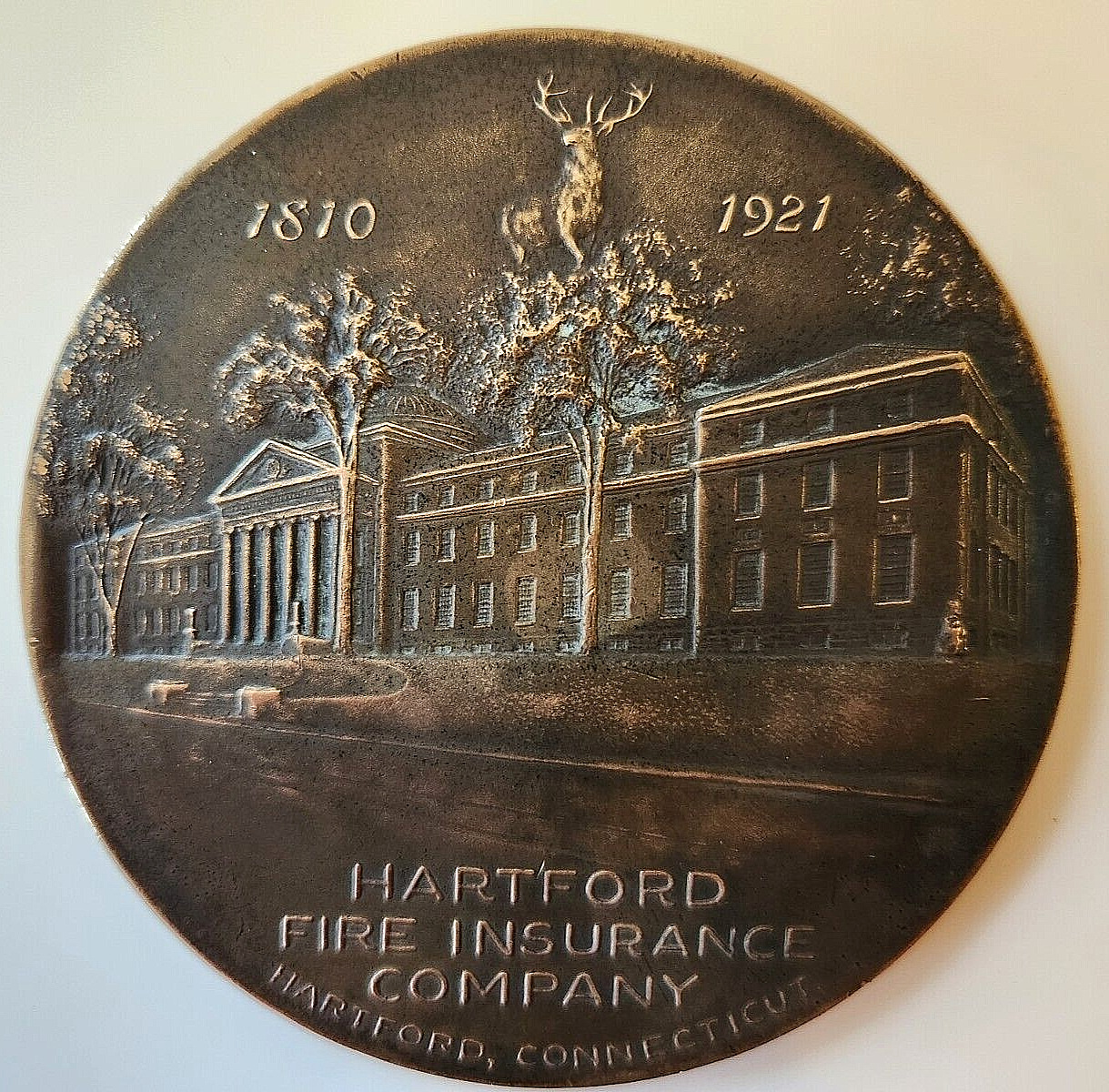 Vtg Hartford Fire Insurance Co Brass Paperweight Coin Whitehead Hoag Advertising