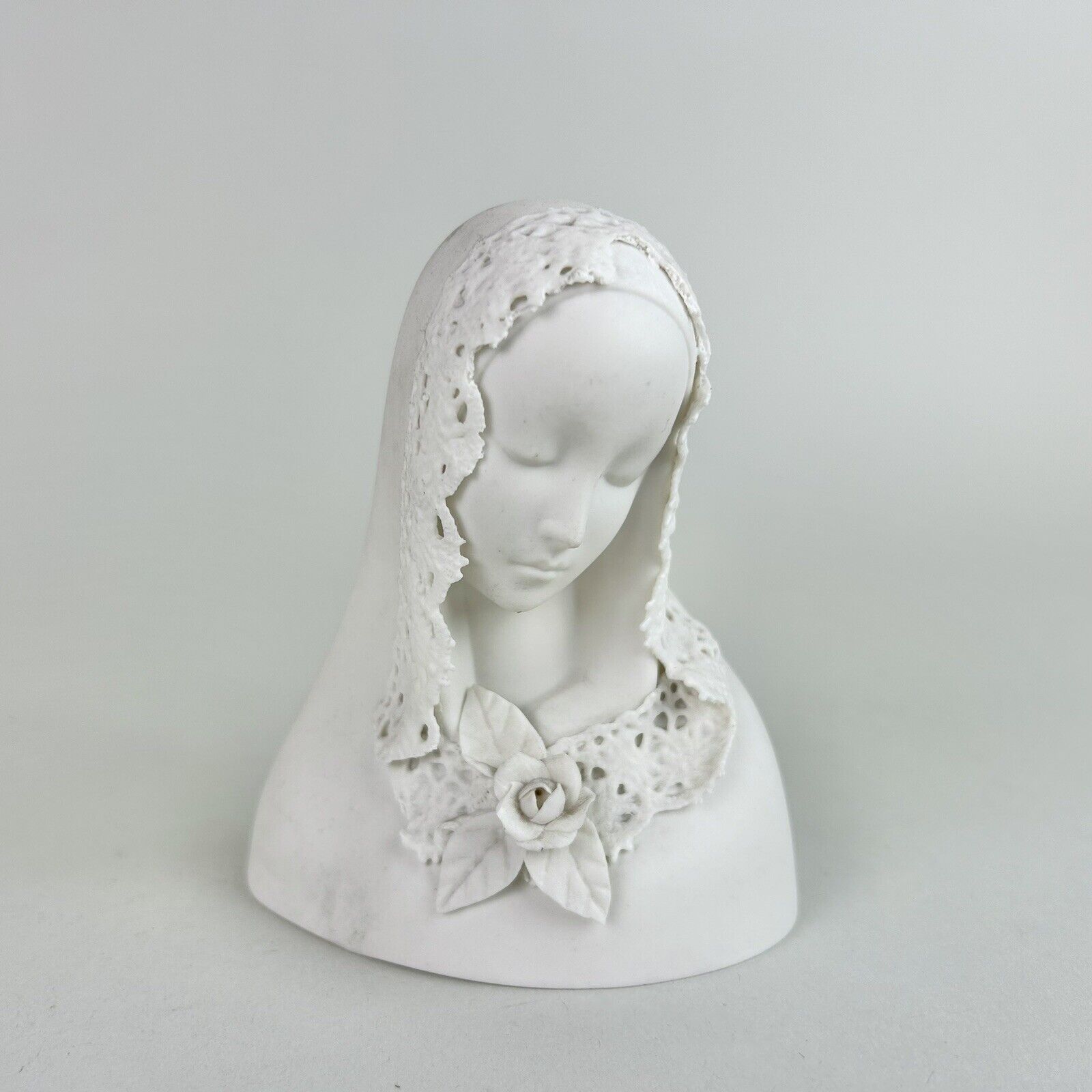 Vintage Cybis Bisque Madonna Delicate Lace Veil Porcelain 1960's Figurine Signed