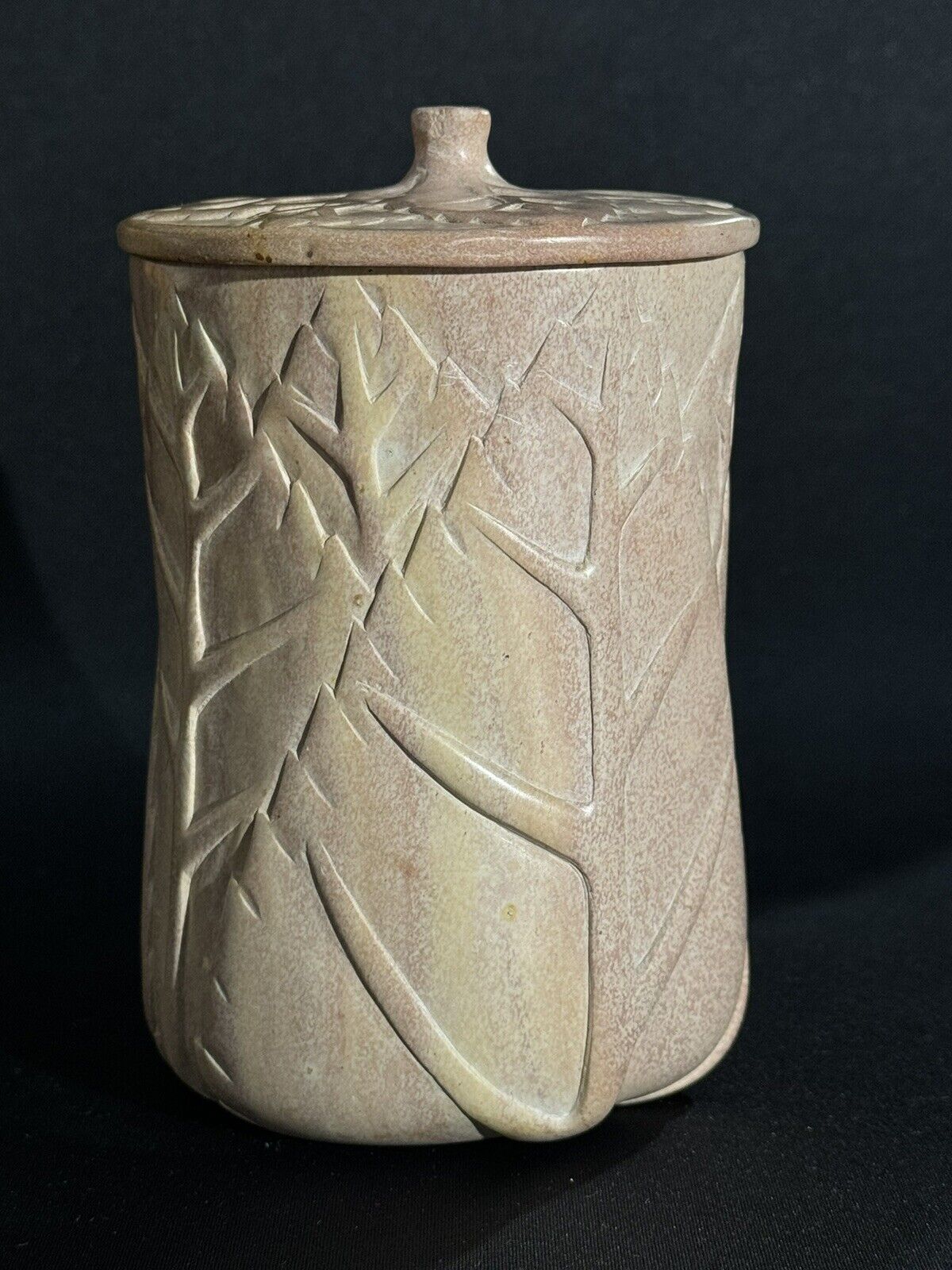 vintage carved stone lidded Jar