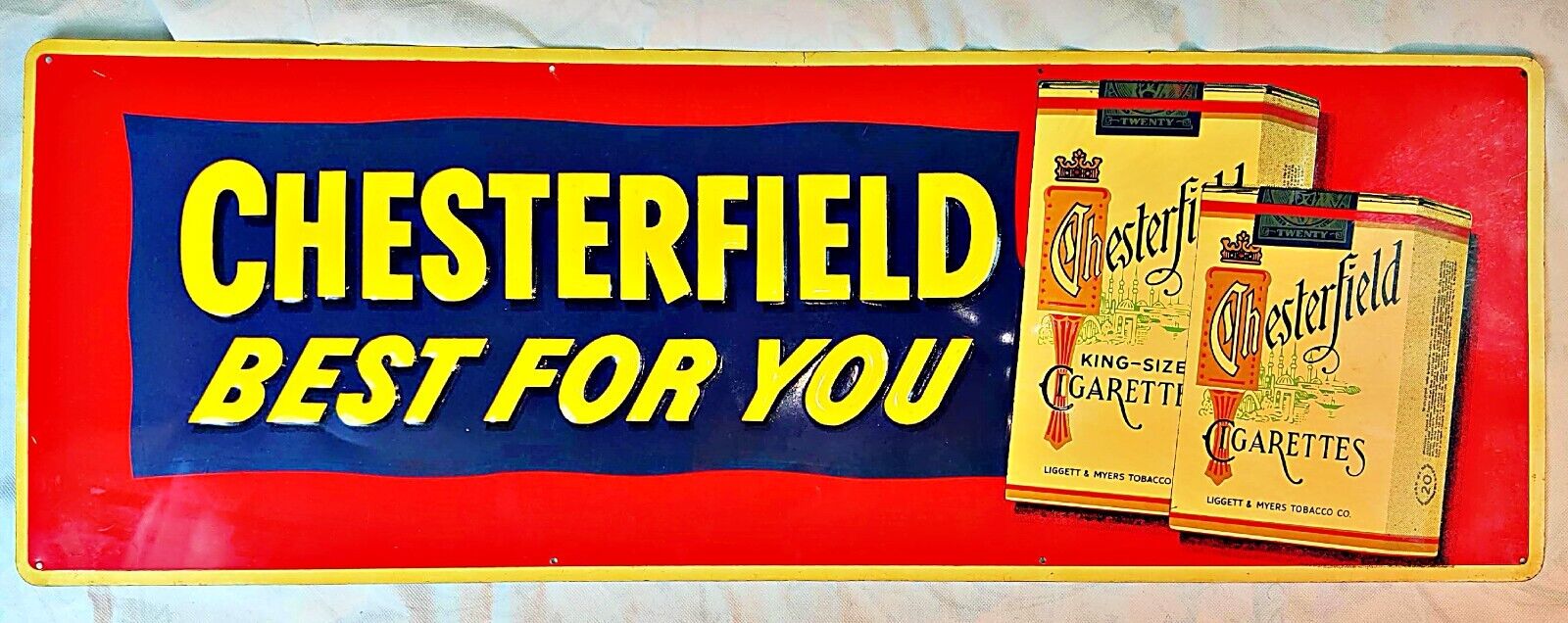 Vintage 50\'s CHESTERFIELD TOBACCO CIGARETTE METAL Sign 34\