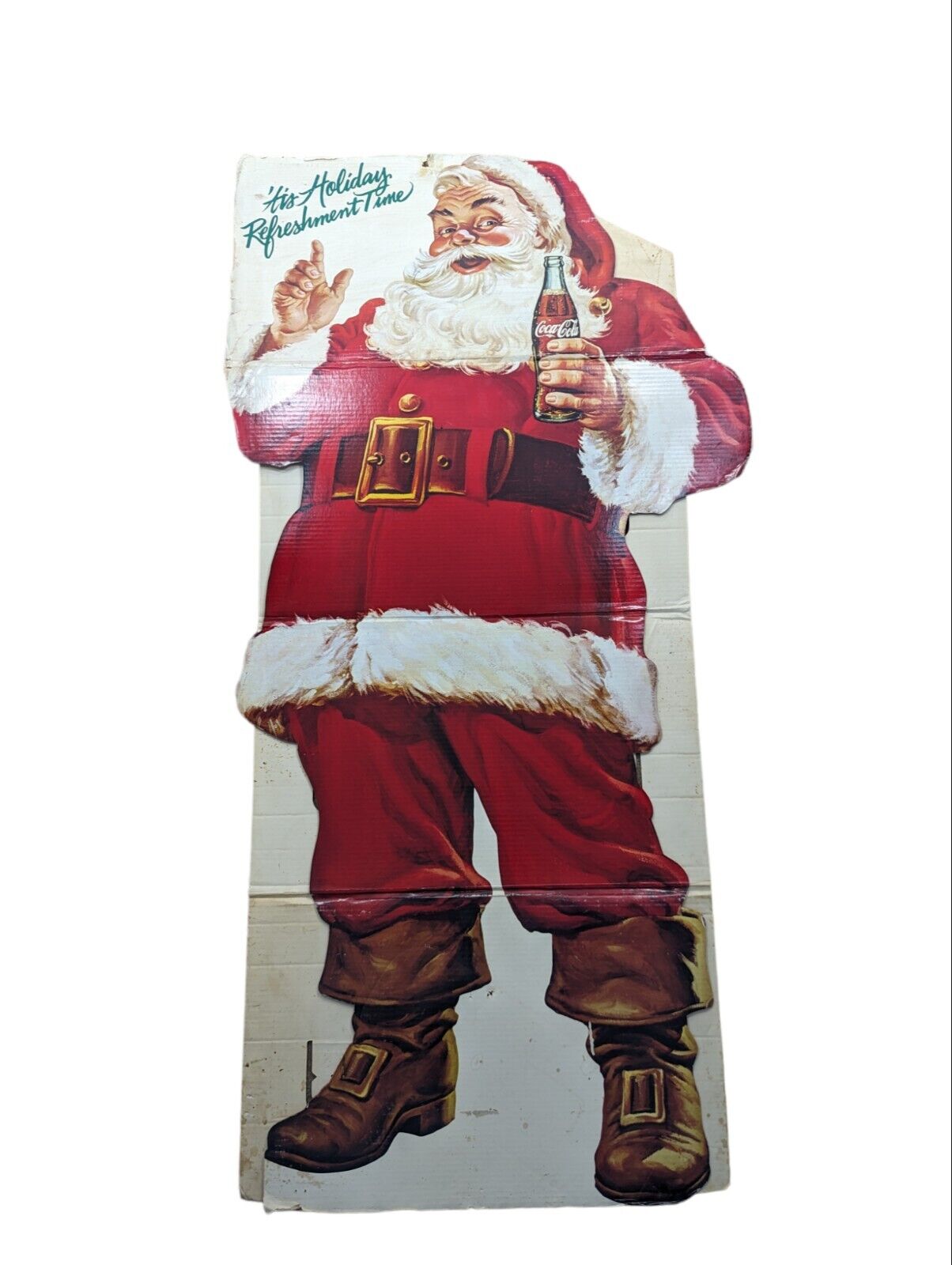  Vintage Coca Cola Santa w/ Bottle Christmas Cardboard Sign Advertisement D