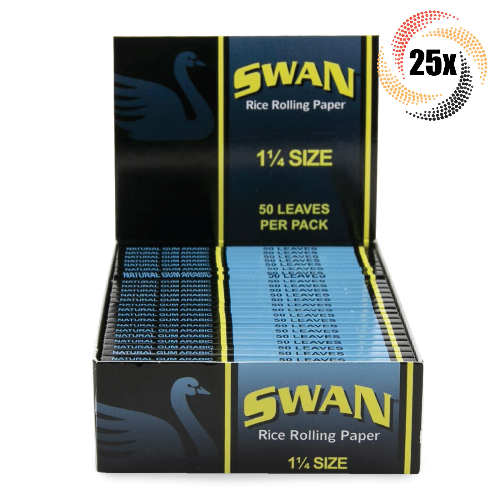 Full Box 25x Packs Swan 1 1/4 Rolling Papers | 50 Papers Per Pack | 2 Free Tubes