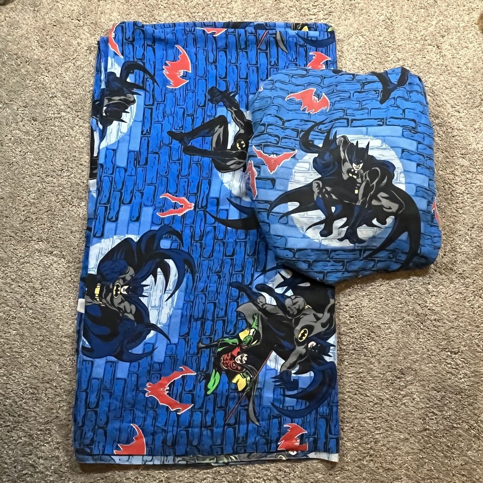 1999 Batman And Robin Full Bed Sheet Set DC comics Includes Flat And Fitted