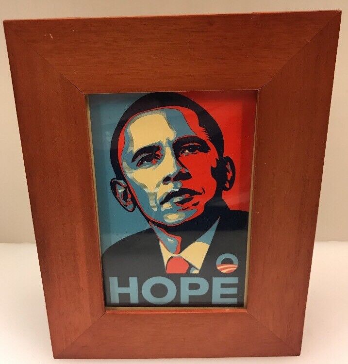 President Barack Obama 2008 HOPE sticker 4 x 6 Shepard Fairey Wood Frame Framed