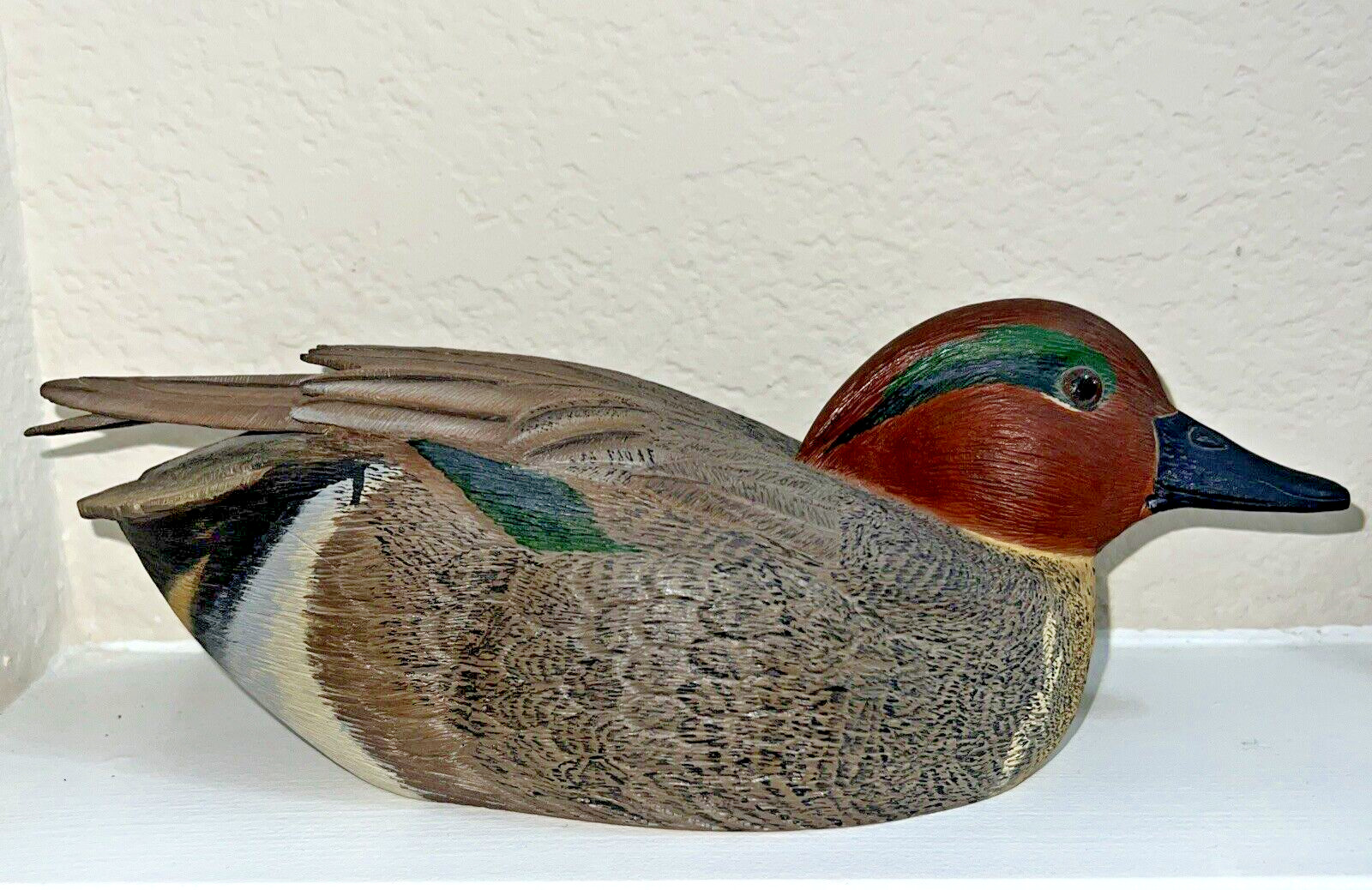 Green Winged Teal Duck Drake Hand Carved & Signed
