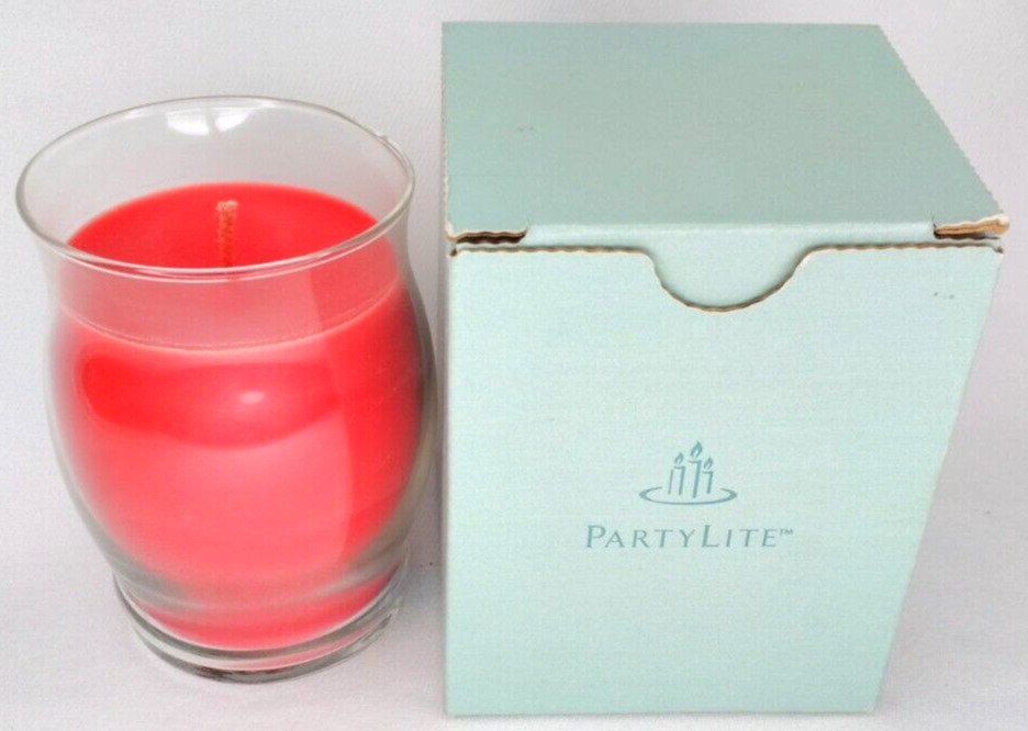 PartyLite Glass Candle Orange Cranberry With Box Parafin Mix Blend Retired Rare