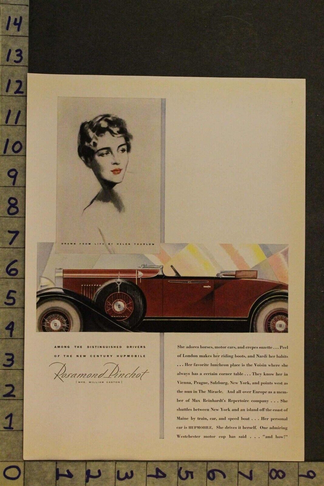 1929HUPMOBILE ACTRESS ROSAMOND PINCHOT HELEN THURLOW PAINT MOTOR CAR AUTO ADUM81