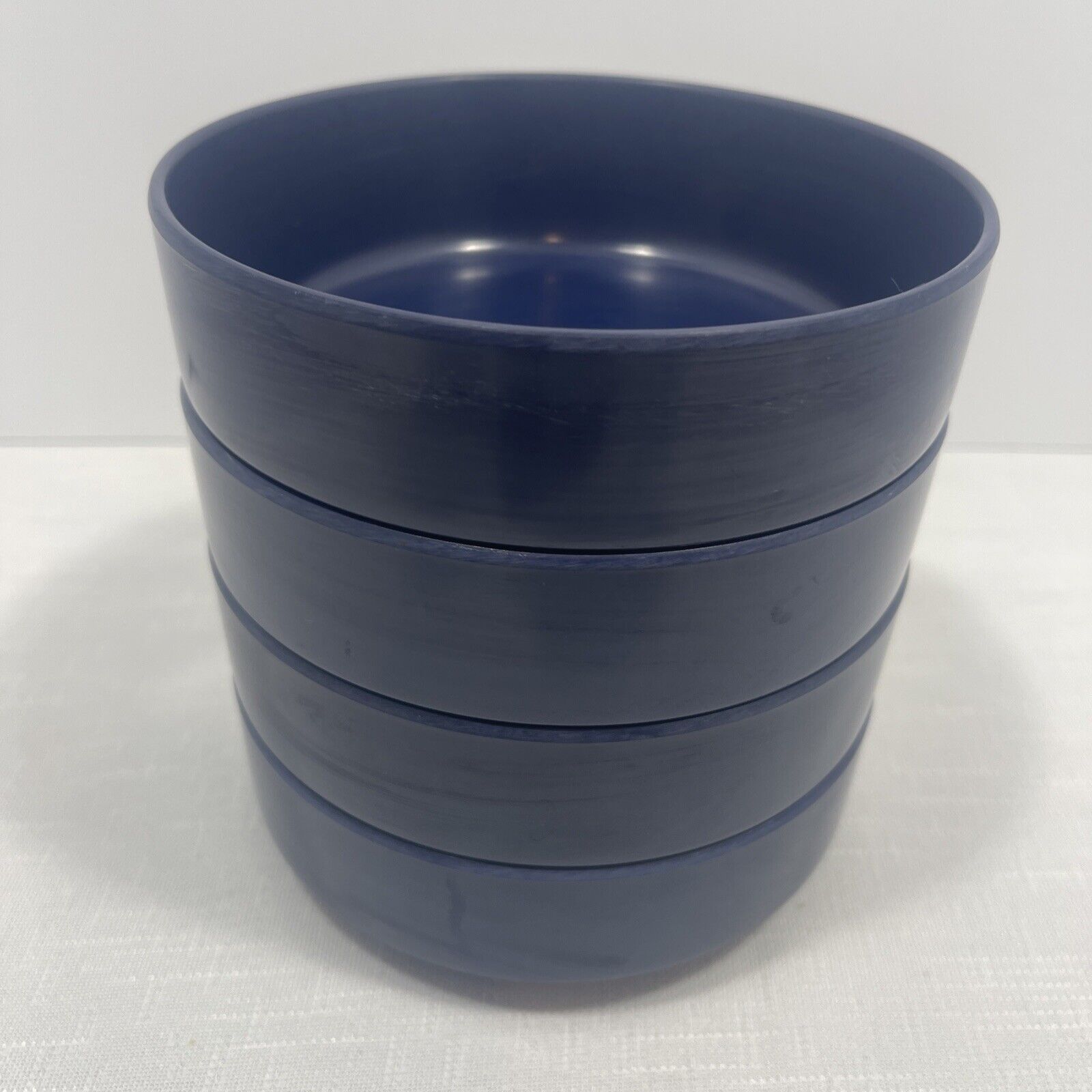 Ingrid Ltd. Chicago Navy Blue Stackable Melamine Bowls Set of 4 Vtg MCM 5.5\