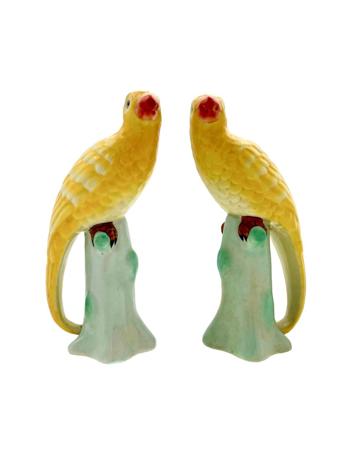 Tropical Yellow Bird Figurine Pair Ceramic Vintage Oriental Asian Decor