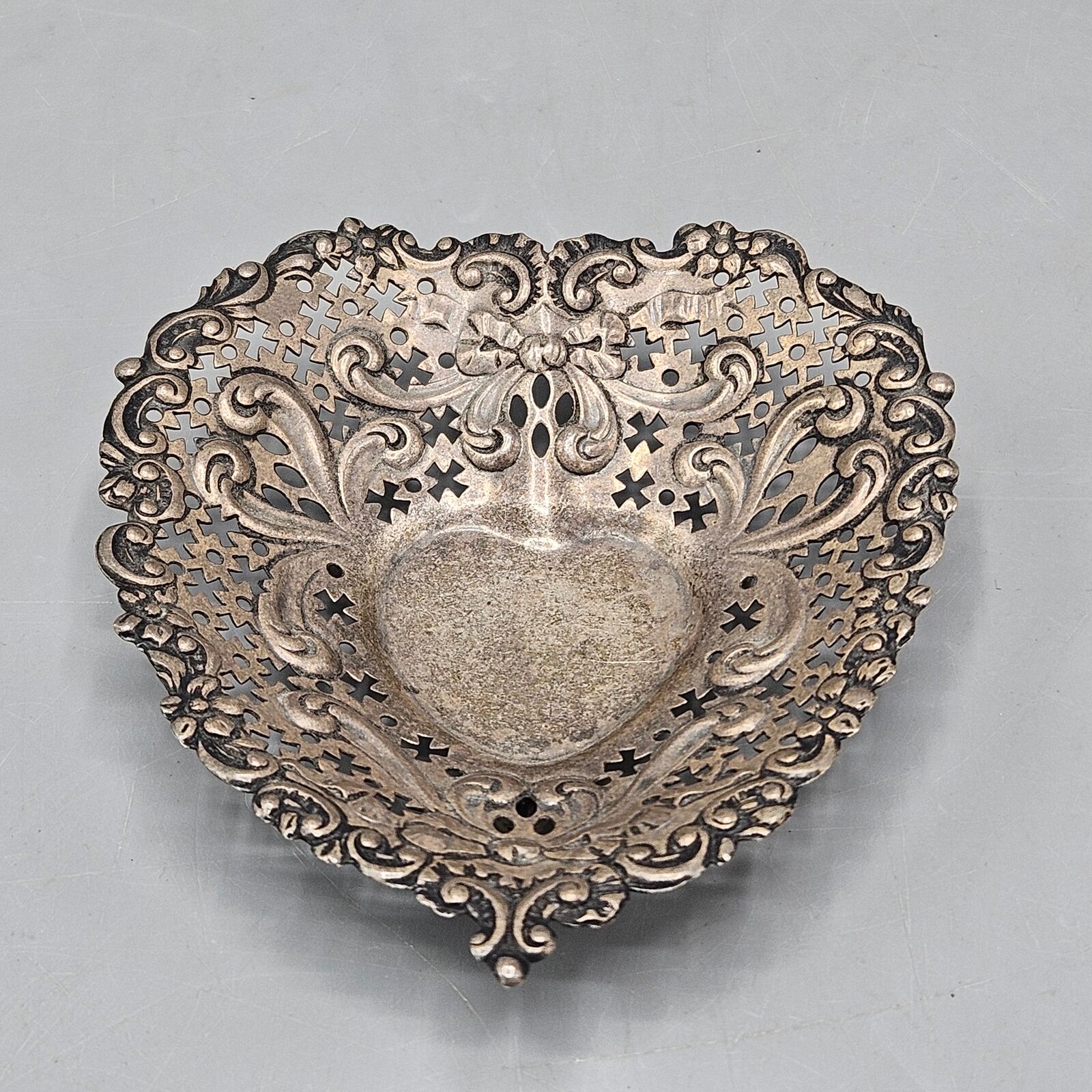 Vintage Shreve, Crump & Low Co. Sterling Silver Heart Shaped Nut Dish