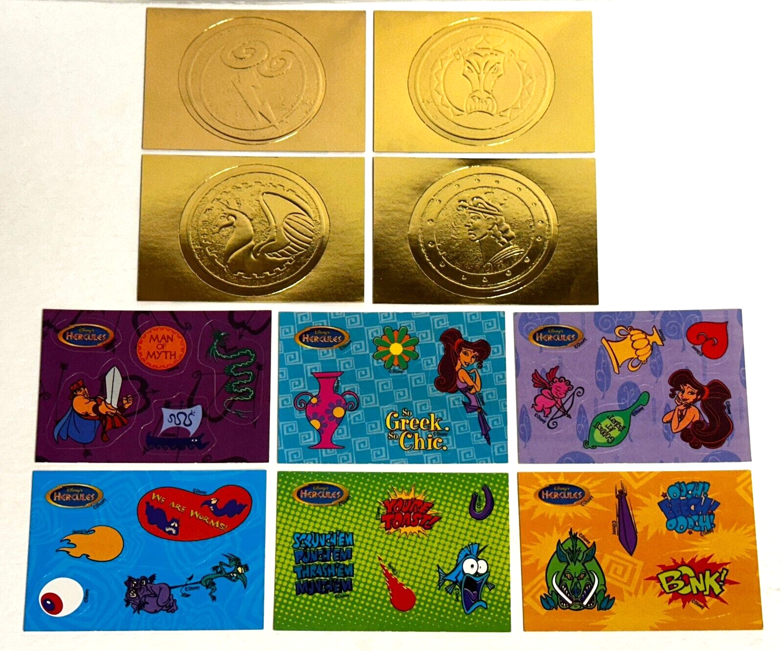 1997 Hercules Gold Metal Card Set GM1-GM4 + Sticker Set 1-6 from SkyBox