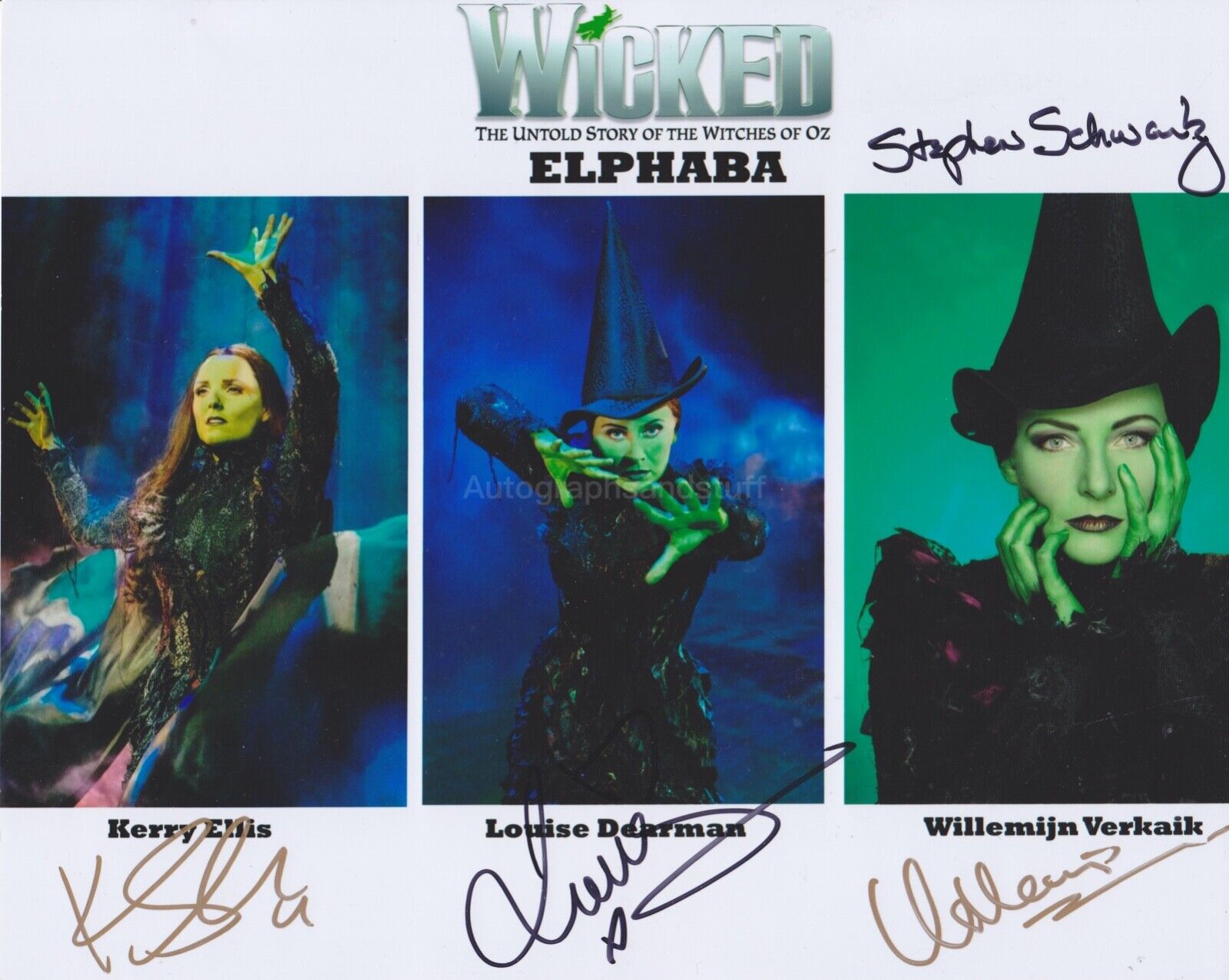 Stephen Schwartz, K Ellis Dearman Verkaik HAND SIGNED 8x10 Photo Wicked Musical