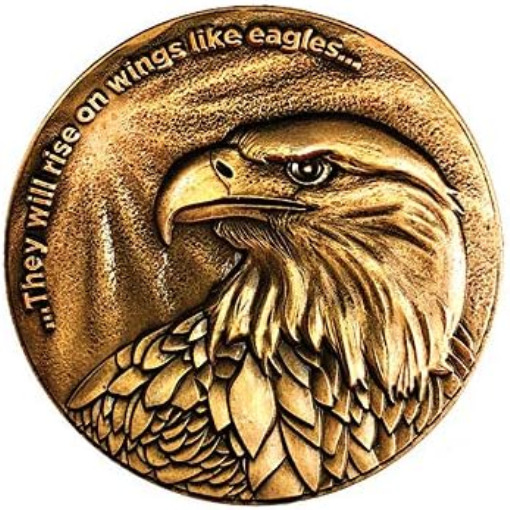Christian Eagle Challenge Coin, Antique Gold Plated, American Bald Eagle & Isaia