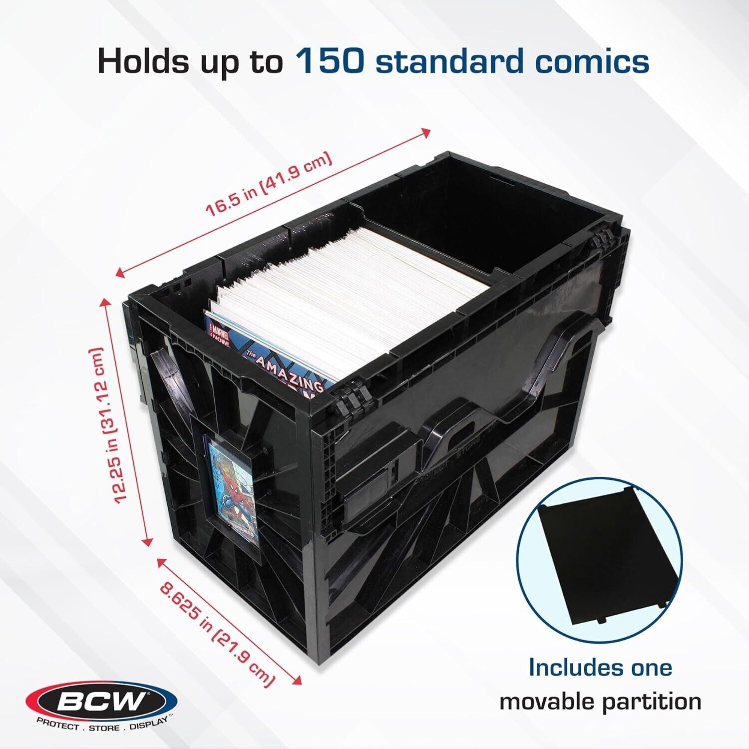 1 BCW BLACK Short Comic Book Bin - Heavy Duty Acid Free Plastic Stackable Box