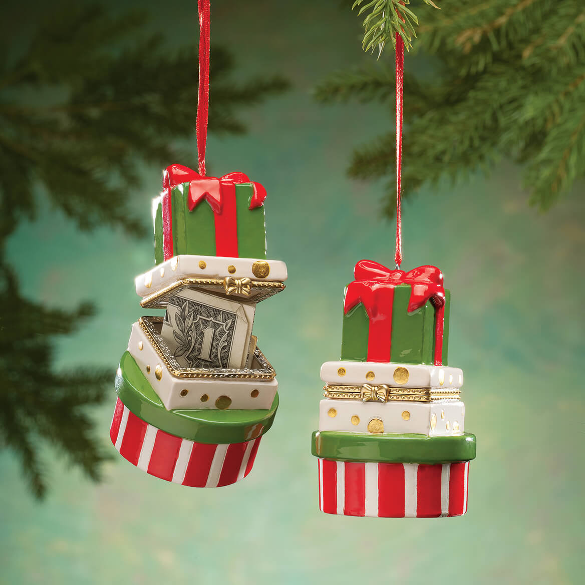 Stacked Presents Heirloom Trinket Box Hanging Christmas Ornament Gift Holder
