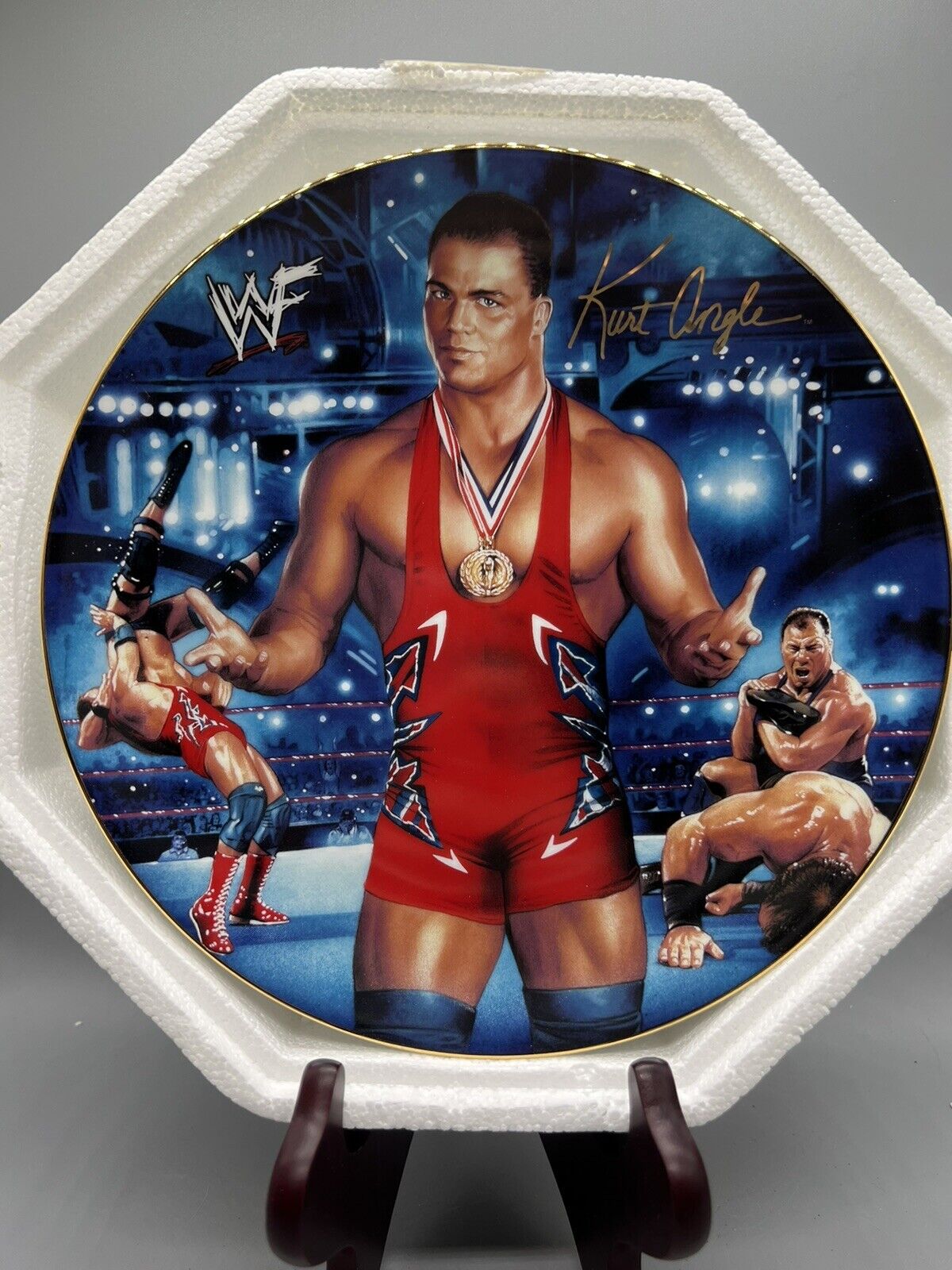 Kurt Angle Limited Edition Collector Plate Danbury Mint With Hanger WWF WWE