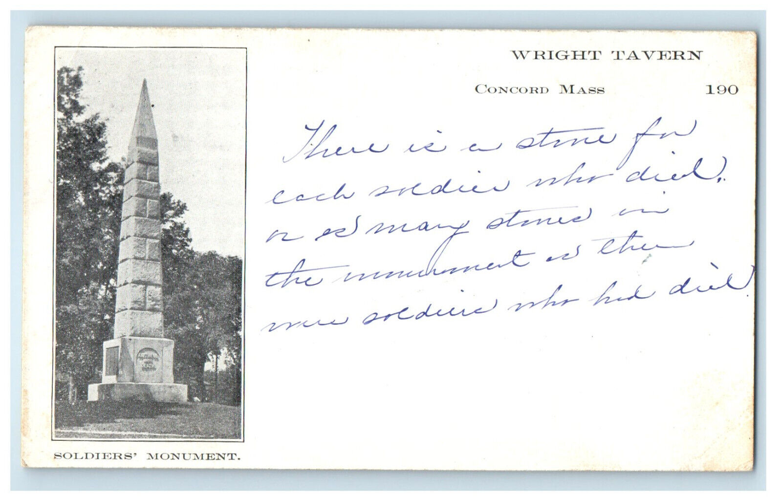 1906 Soldier's Monument Wright Tavern Concord MA PMC Posted Antique Postcard