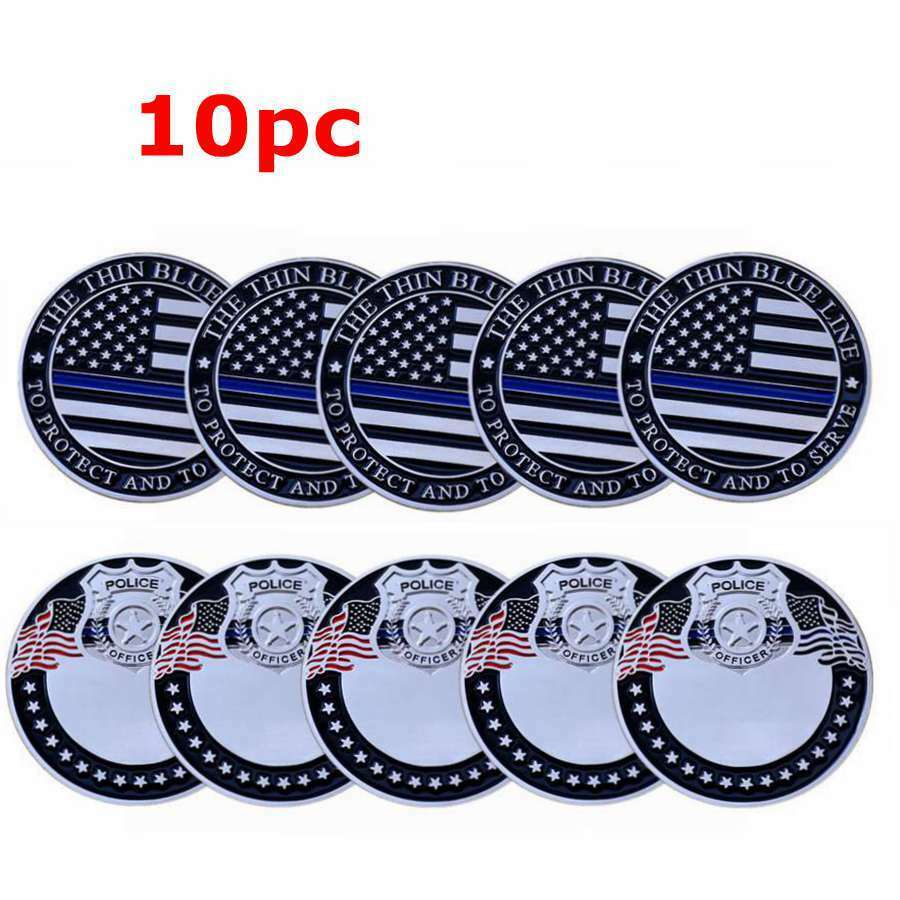 10pcs Police Officers Flag Challenge Coin Law Enforcement Thin Blue Line Coins