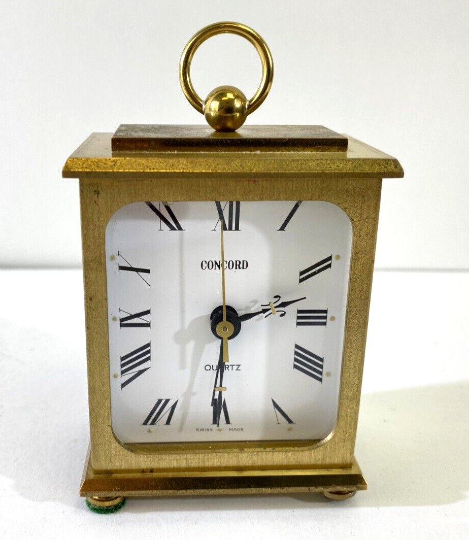 VTG Concord Swiss Desk Mantle Clock Quartz Brass Prop PARTS REPAIR Charity DS42