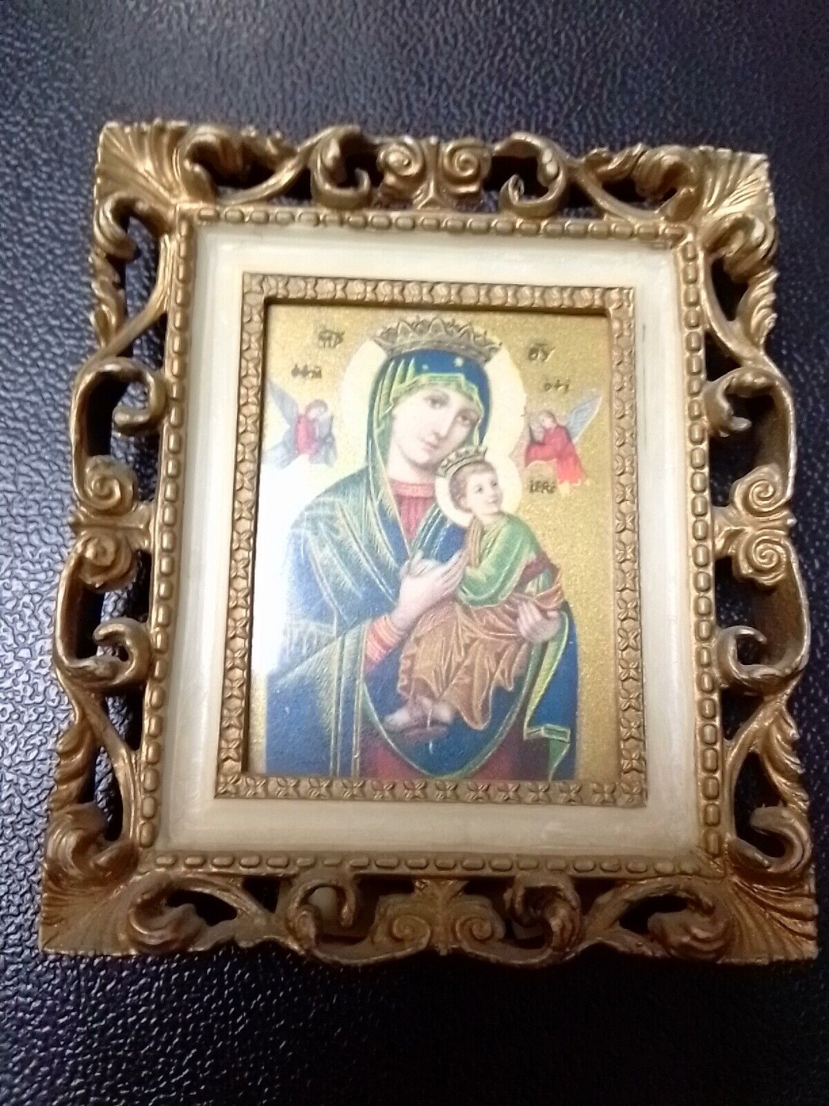 Vintage Lithograph Mary Jesus Madonna Child Hong Kong Small Miniature Christian 