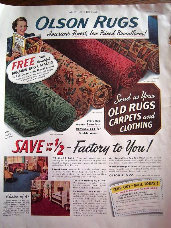 1941 Olson Old Rugs Carpets and Clothing Color Ad