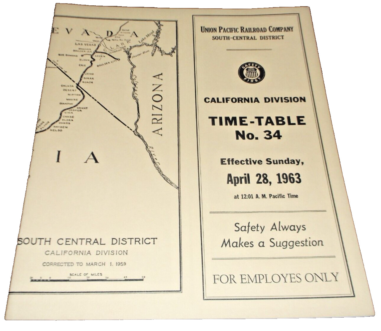 APRIL 1963 UNION PACIFIC CALIFORNIA DIVISION EMPLOYEE TIMETABLE #34