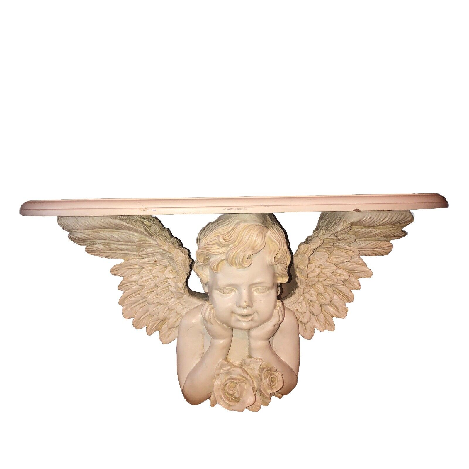 Vintage Large Angel Face Shelf Cherub Cream Resin Angel Shelf