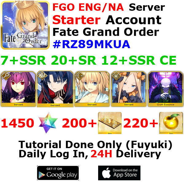 [ENG/NA][INST] FGO / Fate Grand Order Starter Account 7+SSR 200+Tix 1480+SQ #RZ8