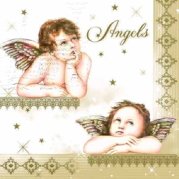 TWO Individual Paper Luncheon Decoupage Napkins 3-Ply ANGELS Cherubs Wings Decor