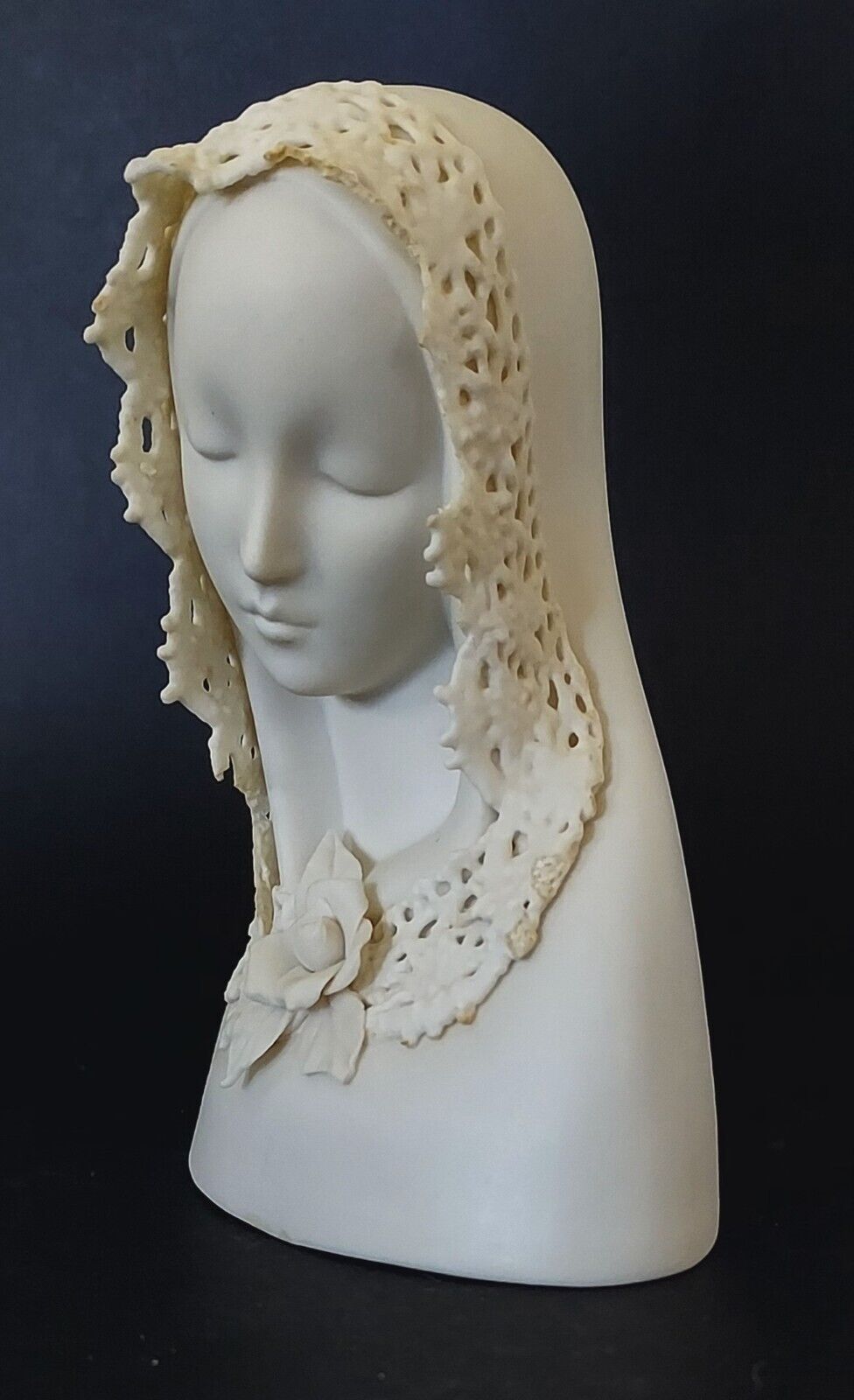 Cybis Bisque Madonna with Lace Bust Delicate Veil Flower Porcelain 1960s Signed