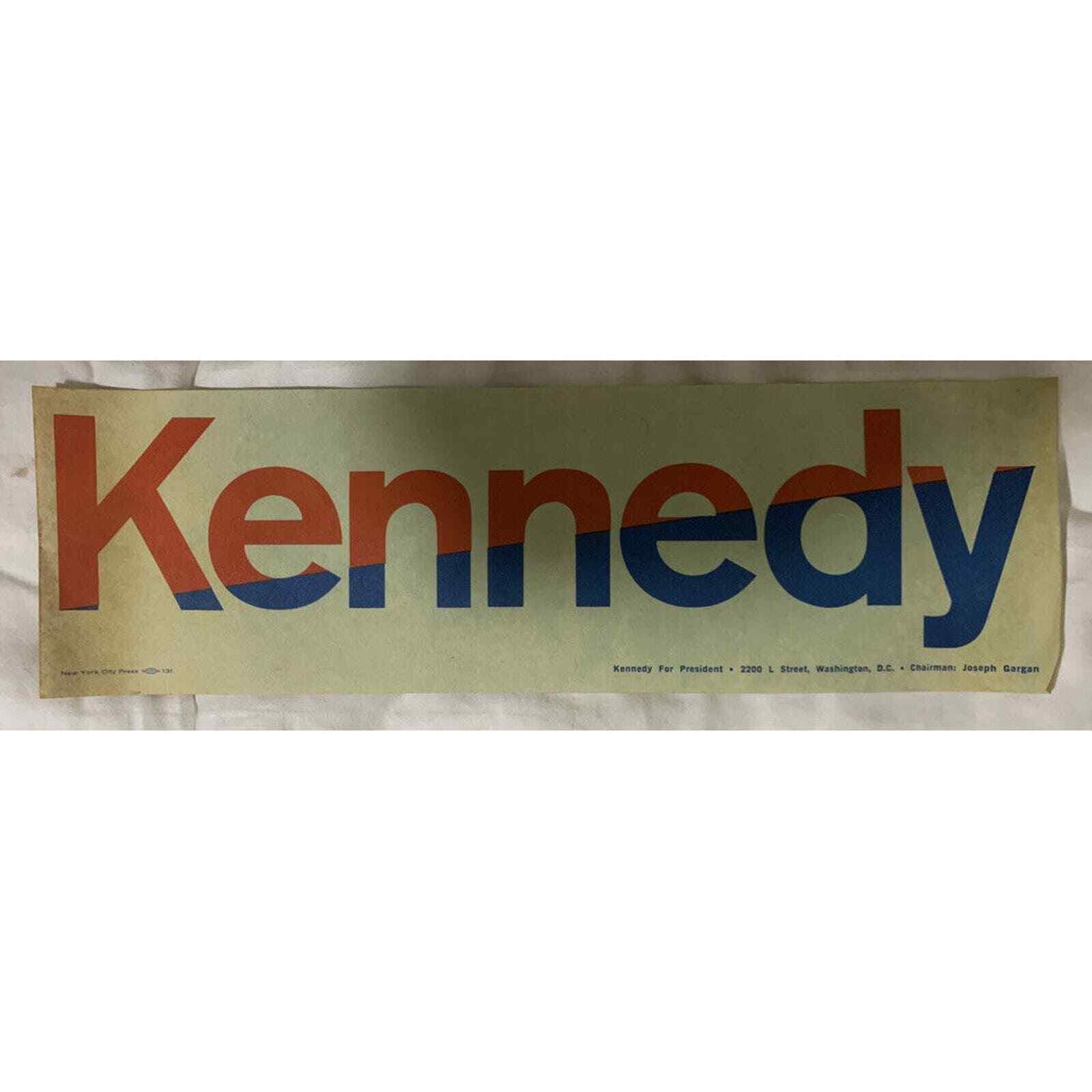 Authentic Vintage Kennedy for President Sticker 12.5 x 4
