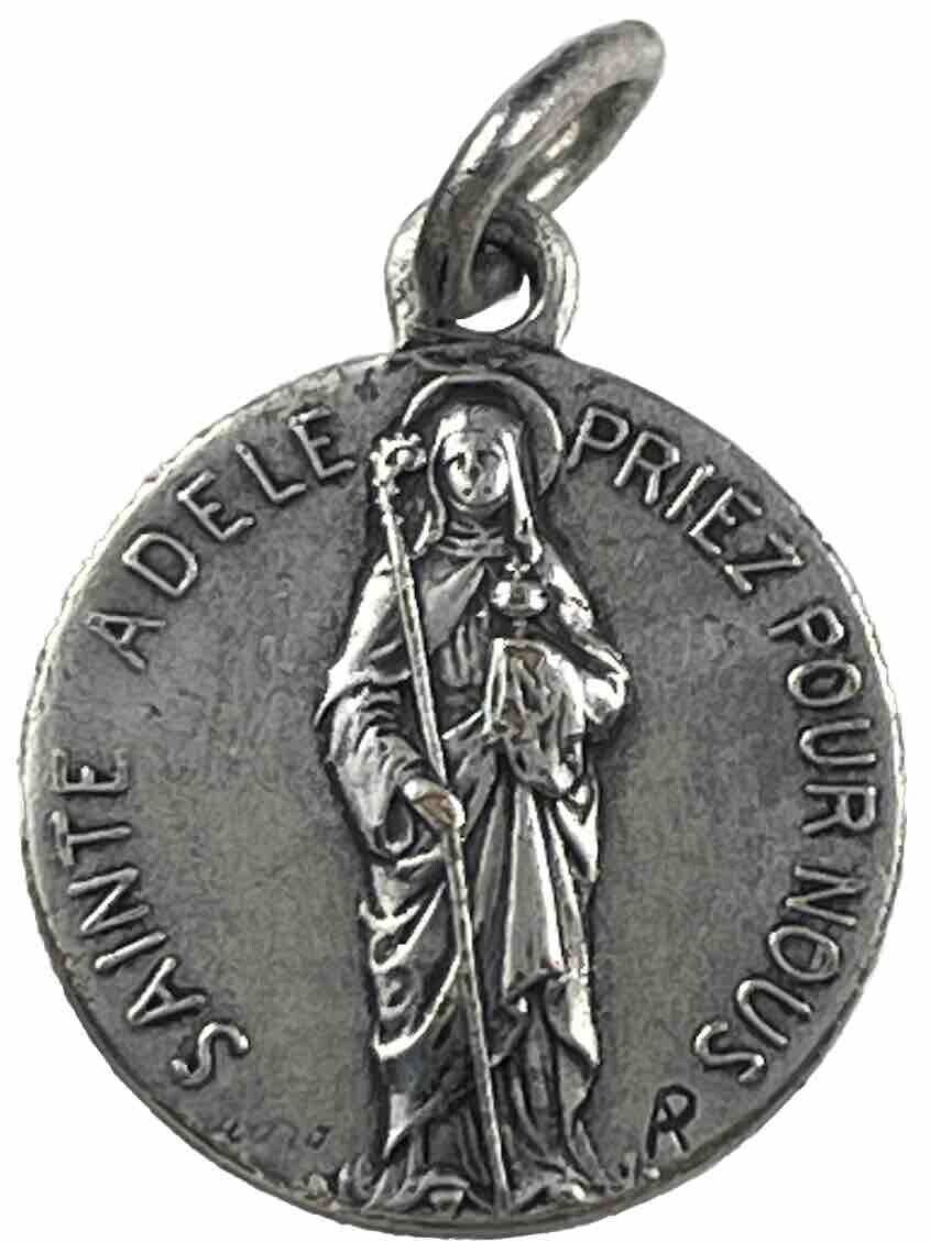 Vintage Catholic Signed Karo St Adele Silver Tone Religious Medal