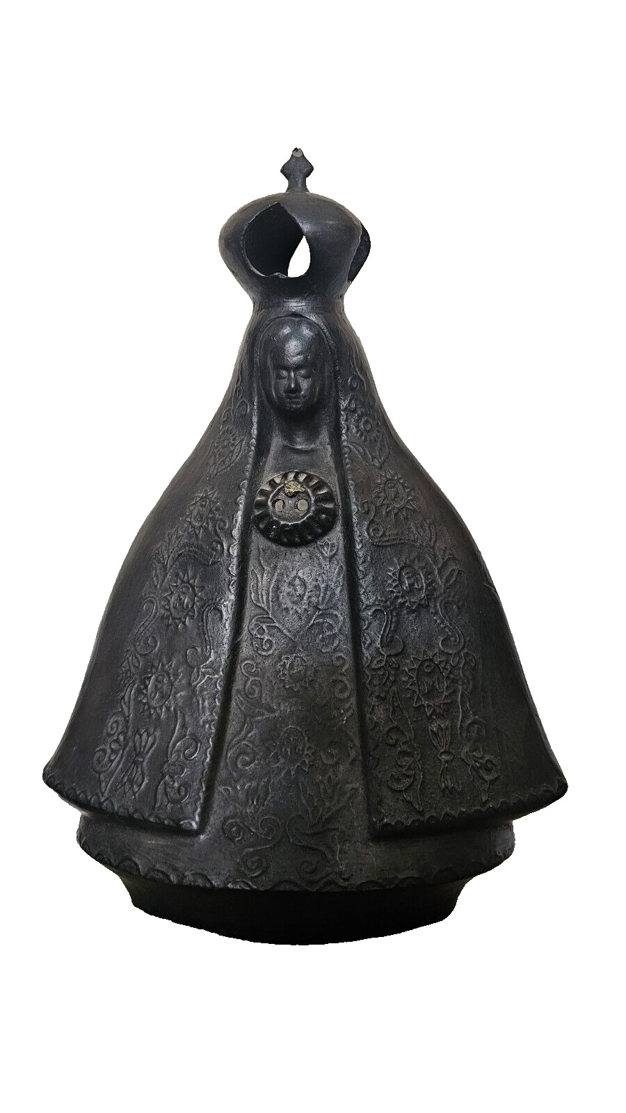 Vintage Oaxacan Madonna Virgin Solitude Statue Black Clay Pottery Folk Art