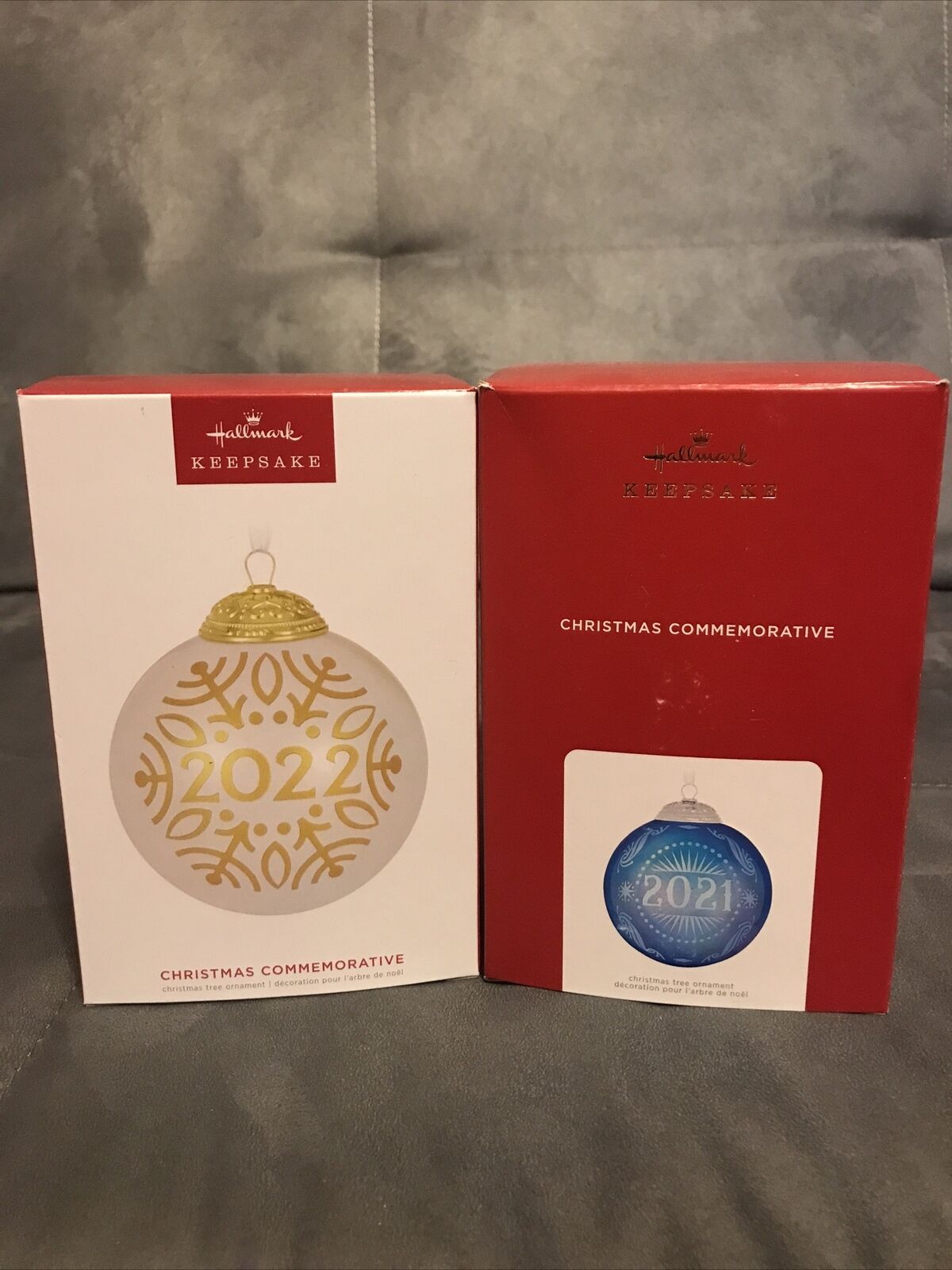Lot Of 2 Hallmark Blue Christmas Commemorative Ball Keepsake Ornament 2021 2022