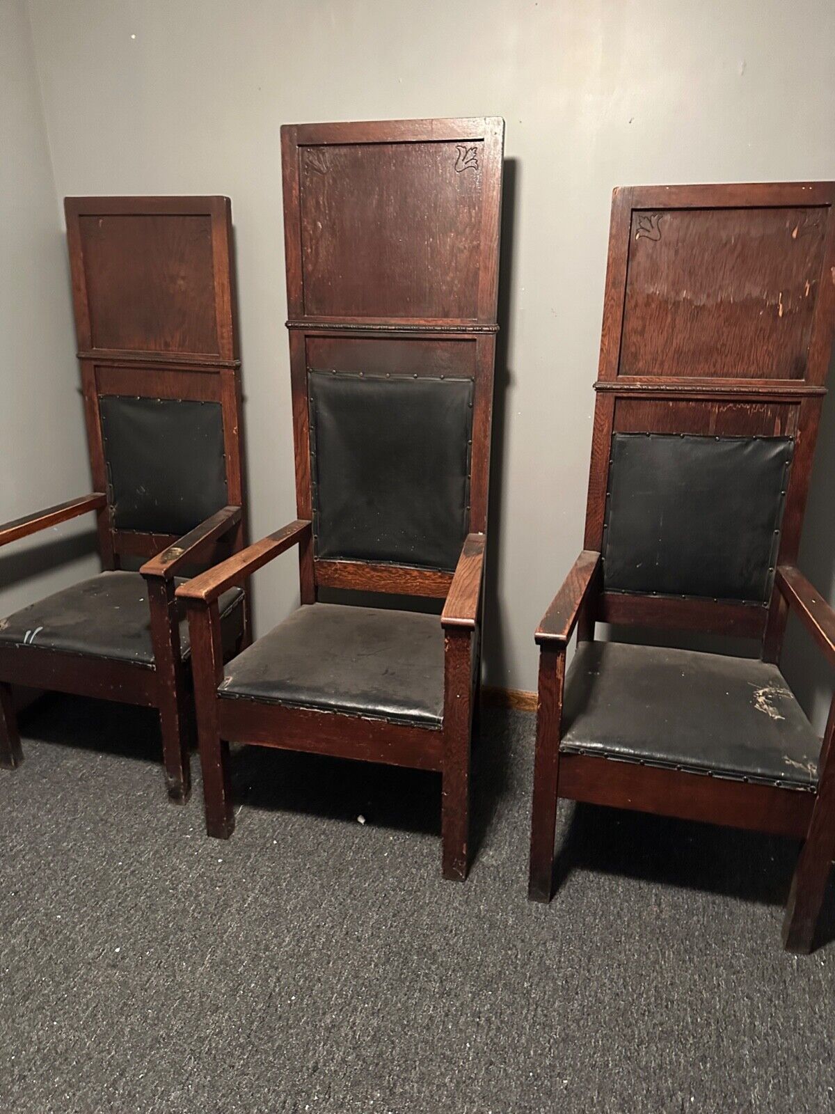 Set of 3 Vintage Masonic Throne Chairs