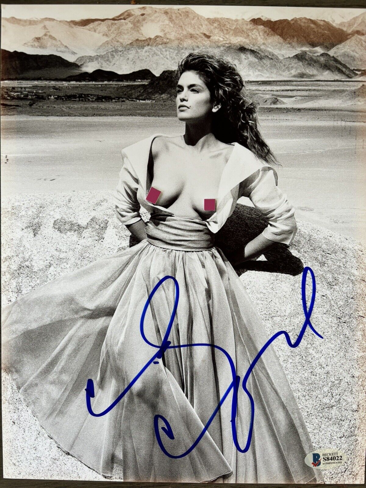 Rare Cindy Crawford Topless Signed Photo 8x10 Beckett Certified Ex