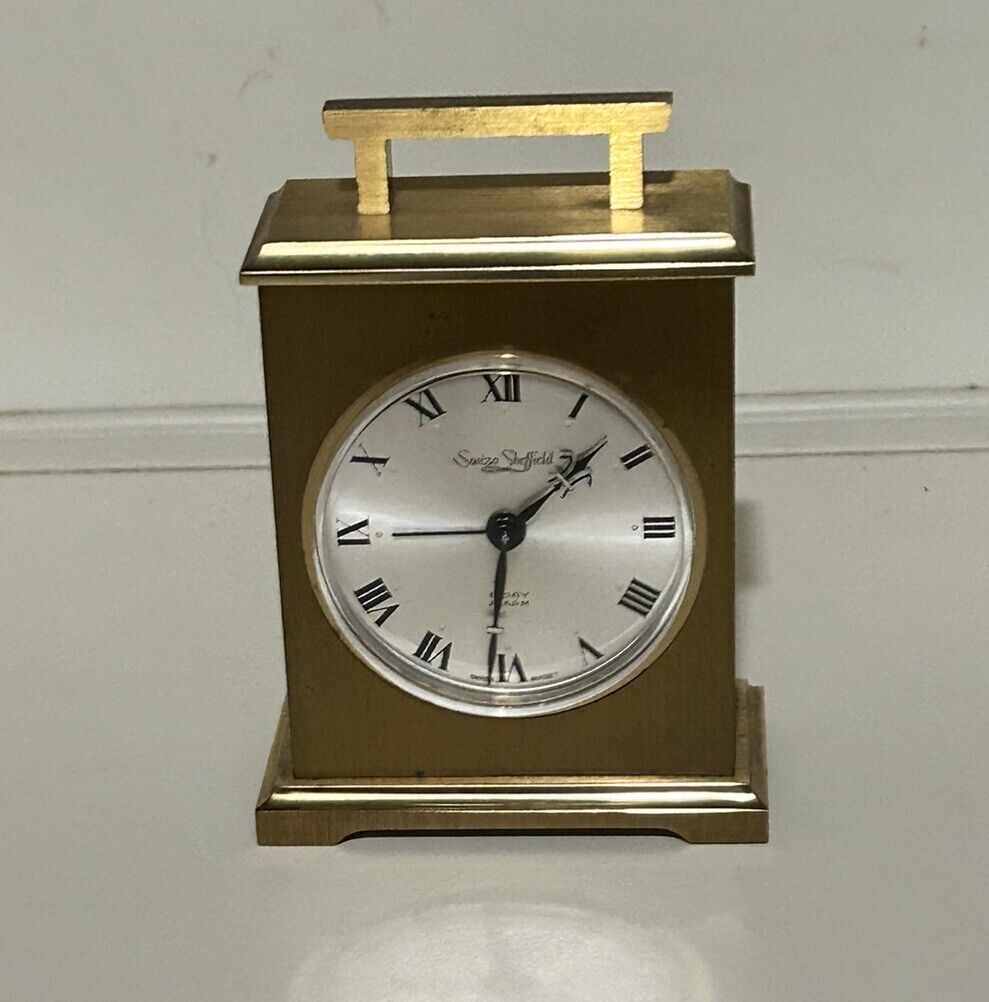 Vintage Swiza Sheffield 8 Day Brass Desk Clock w/ Alarm - Not Working