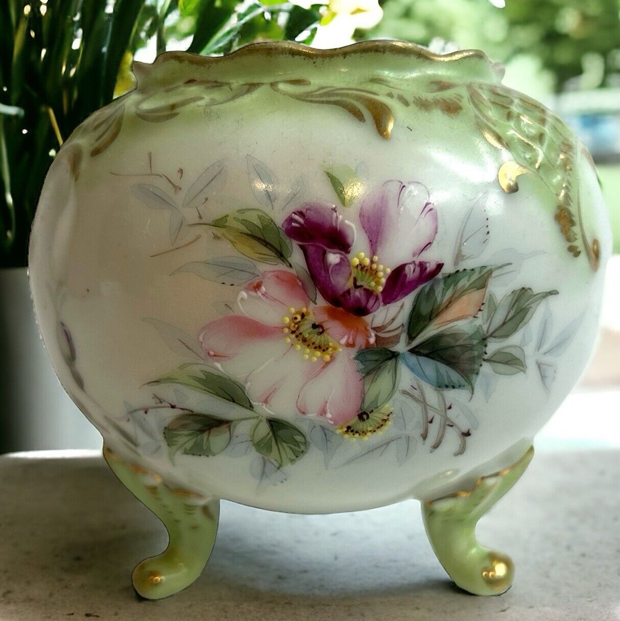 Vintage Vienna Austria Inspired Hand Painted Porcelain Footed Bowl
