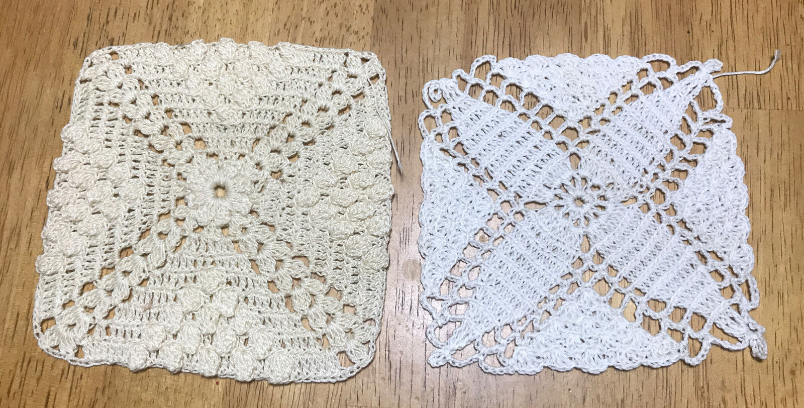 Vintage 1960s-70s Crocheted Doilies Handmade Two New White Square 5x5” 