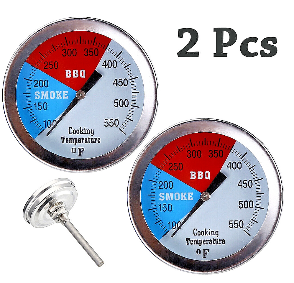 BBQ Thermometer Gauge 2Pcs Charcoal Grill Pit Smoker Temp Fahrenheit Thermometer