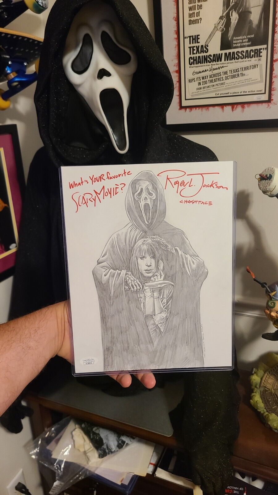 Scream Ghostface Original Art Drawing Autographed by Roger Jackson w/ JSA COA