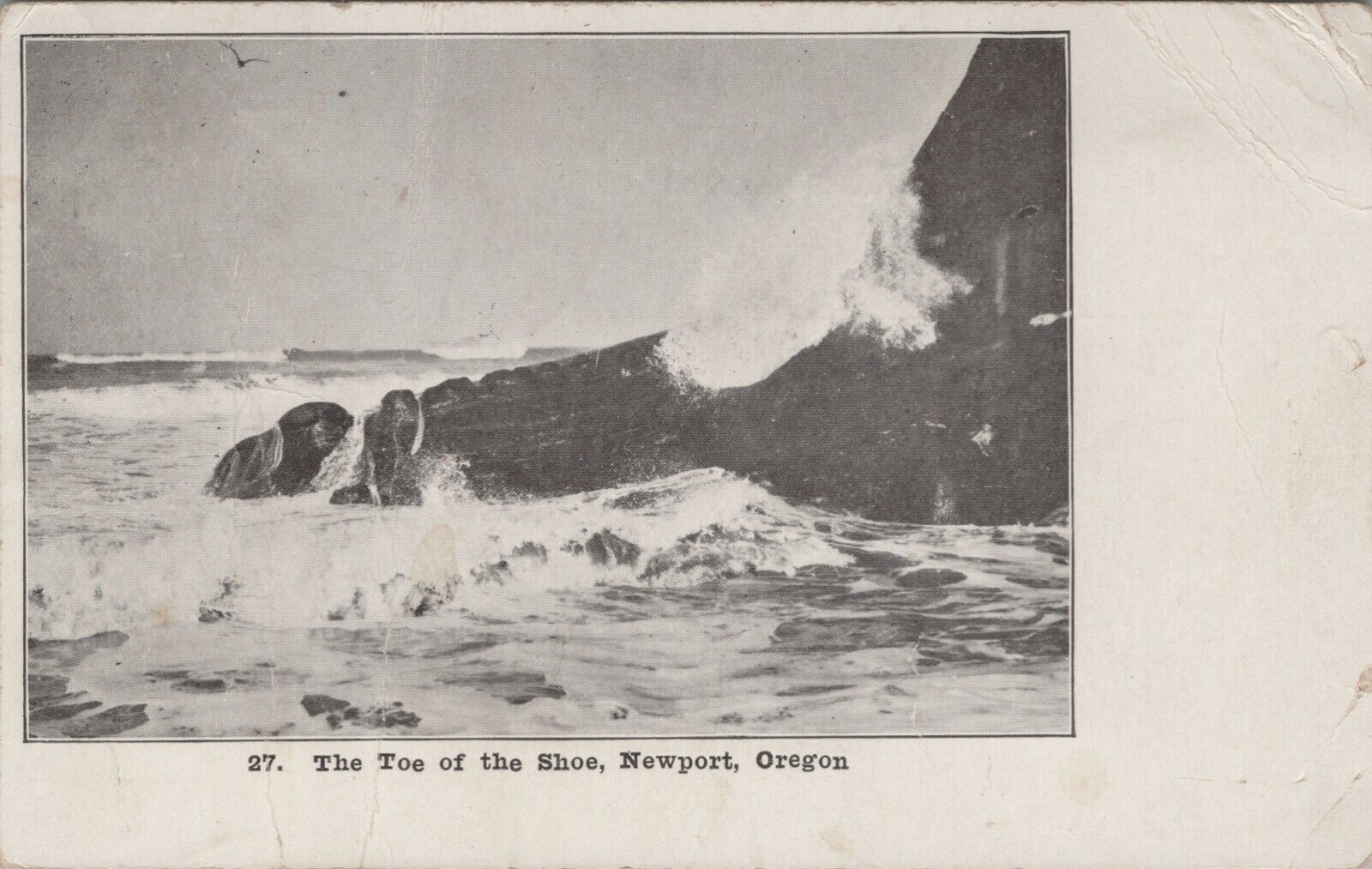 The Toe of the Rock Newport Oregon breakers surf rocks c1910 postcard B77